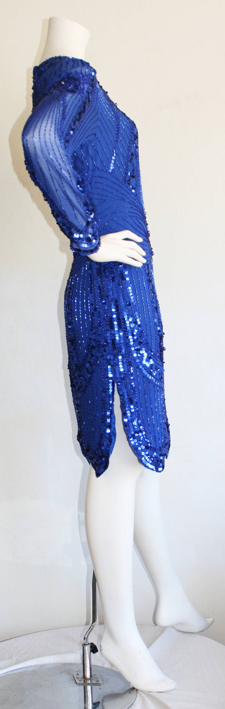 Extraordinary Vintage Lanvin Blue Sequin Flapper Dress 2