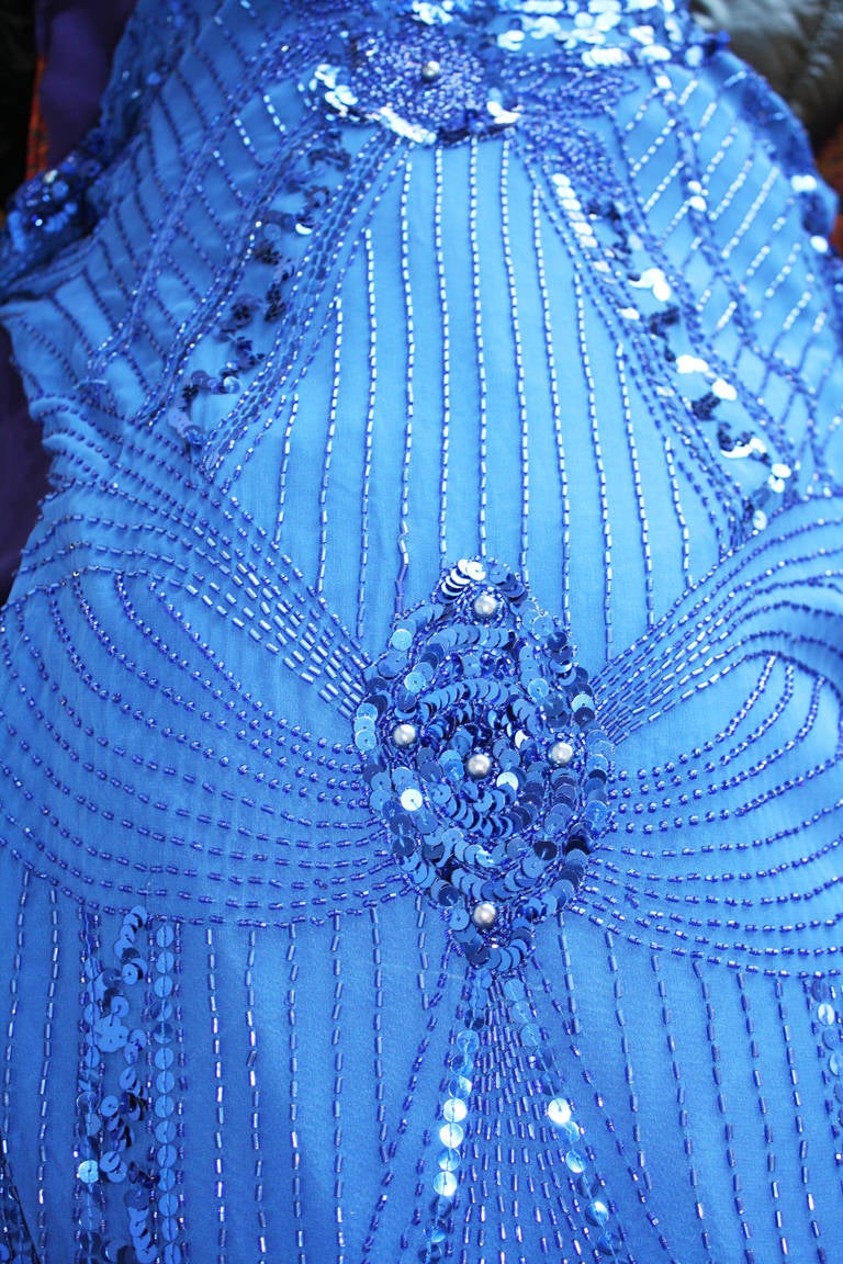 Extraordinary Vintage Lanvin Blue Sequin Flapper Dress 4