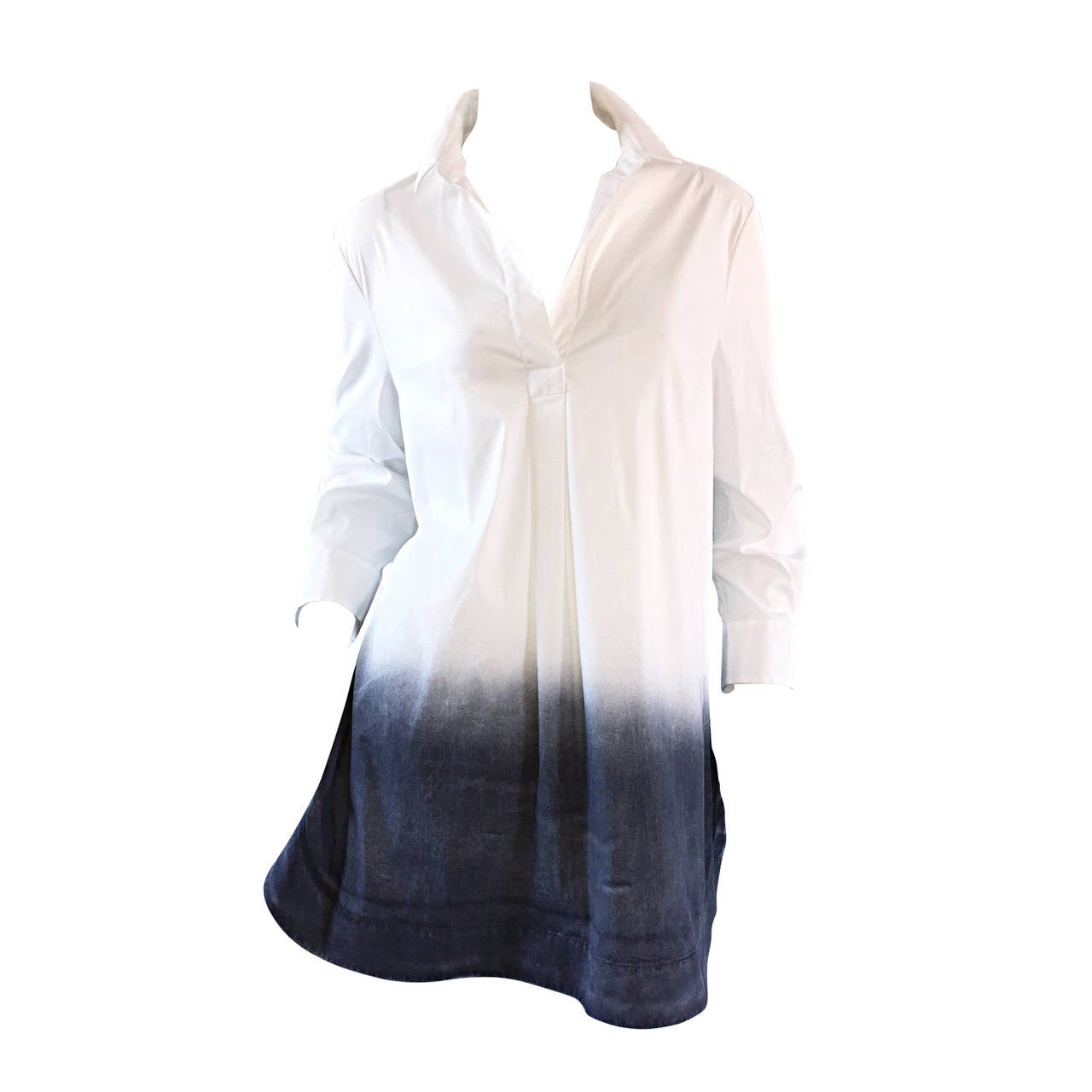 Brand New Piazza Sempione White + Gray Dip - Dyed Cotton Tunic Shirt
