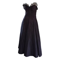 1950s 50s Black Silk Taffeta + Lace Strapless " New Look " Retro Dress