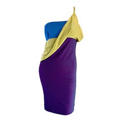 Important Vintage Gianni Versace Couture Color Block One Shoulder Greek Dress 9