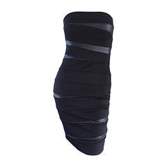 Vintage Sexy Galliano for Christian Dior 90s Black Bodycon Bandage Dress w/ Pleather