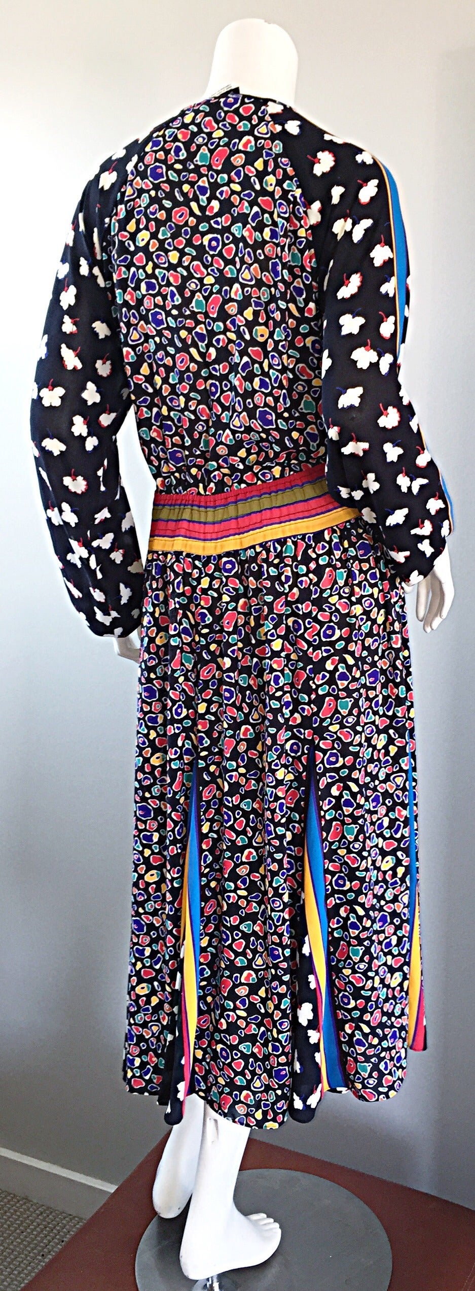 Chic Vintage 1980s Op - Art Colorful Multi - Print Boho / Bohemian Dress 3
