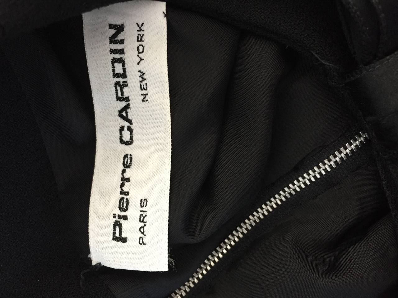 1960s Pierre Cardin Chic Sculpted Black Wool Button Detail Dress