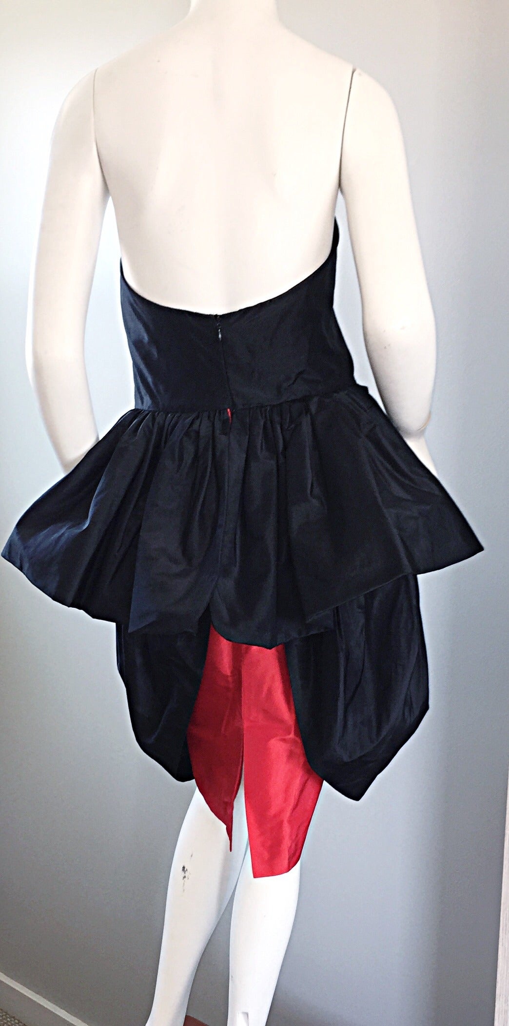 De las mujeres Raro vestido vintage Adam Beall negro + rojo de seda sin tirantes 'puf en venta