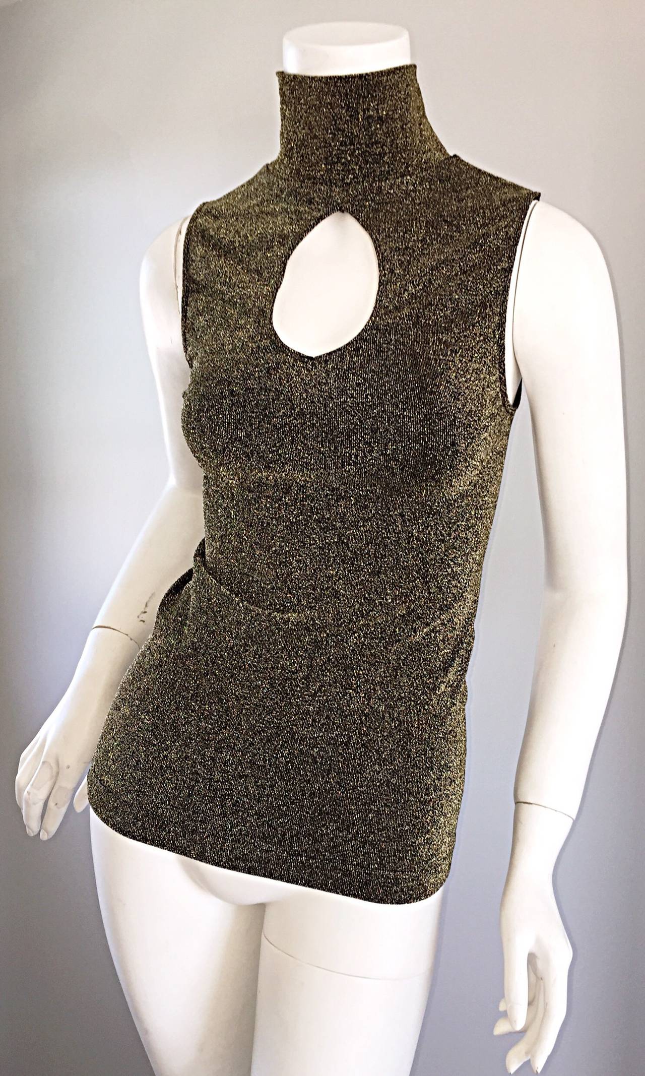 Sexy 1990s 90s Omero ' Made in Italy ' Gold / Bronze Lurex Vintage Top Blouse