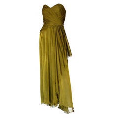 Oscar de la Renta Vintage Chartreuse Grecian Chiffon Dress