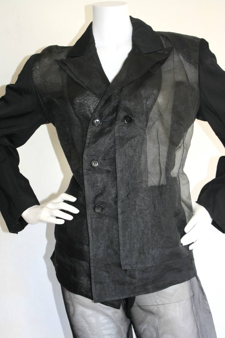 Black Comme des Garçons Vintage 1990s Rare Sheer Silk Short Suit