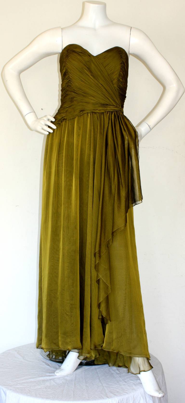 Oscar de la Renta Vintage Chartreuse Grecian Chiffon Dress 2