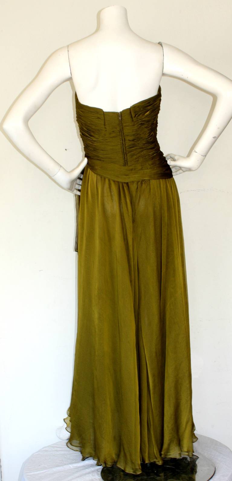 Women's Oscar de la Renta Vintage Chartreuse Grecian Chiffon Dress