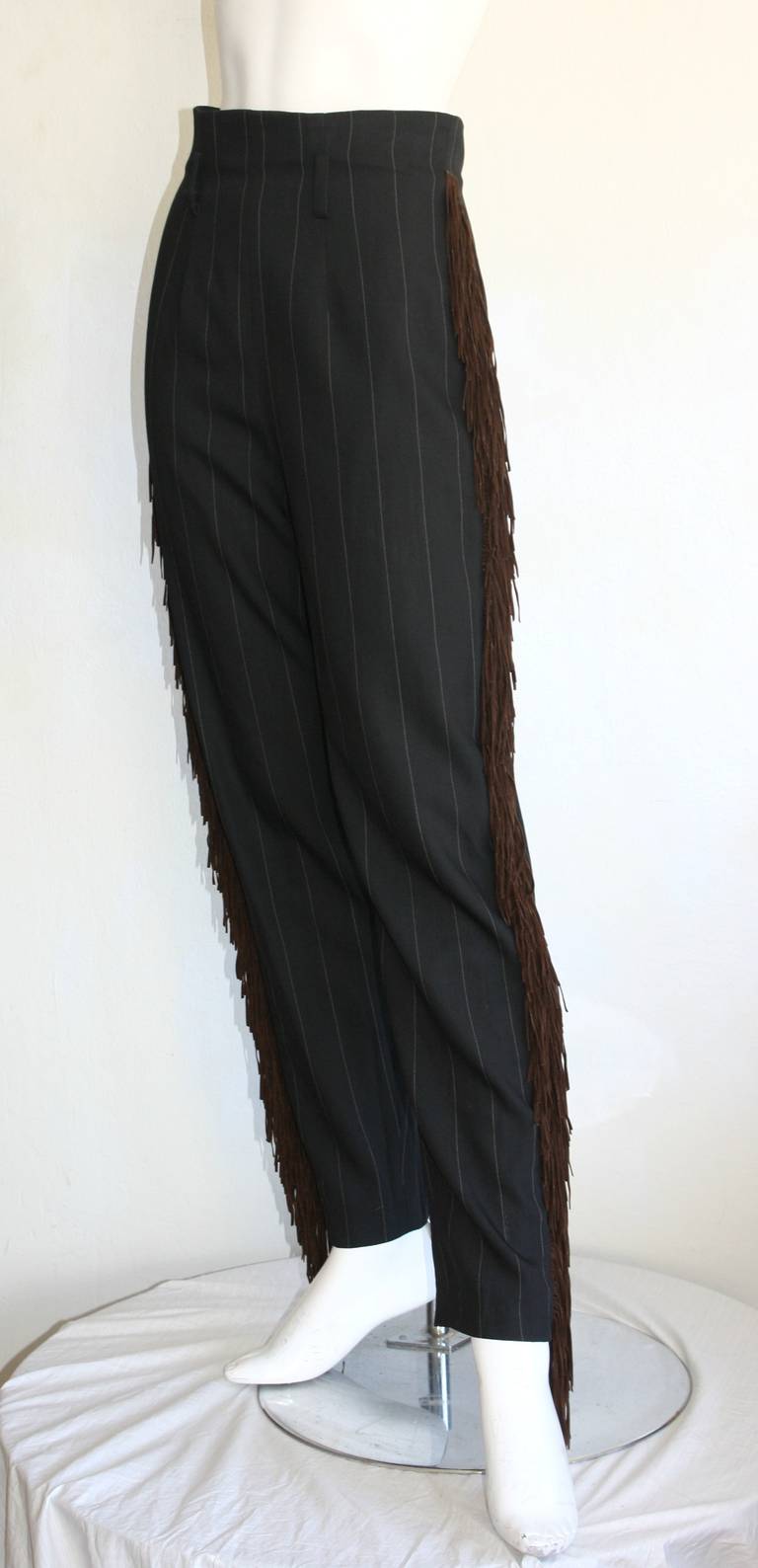 Rifat Ozbek Vintage Leather Fringe Pinstripe Suit 1