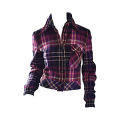 1970s Vintage Addena for I. Magnin Pink + Purple Plaid Herringbone Wool Jacket