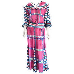 Vintage Diane Fres Colorful Pink ' Candy Stripes ' + Flowers Boho Dress