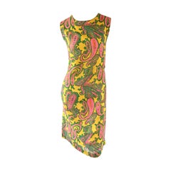 Giallo anni '60  Vestito a turni in cotone rosa, verde, paisley, retrò, vintage, taglia grande