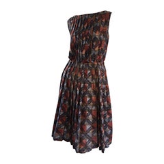 1950s Autumnal 3 - D Checkered Plaid Pleated 50s Cotton Retro Dress