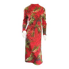 Pauline Trigere Op - Art ' Splatter ' Printed Vintage Wool Dress w/ Belt 6