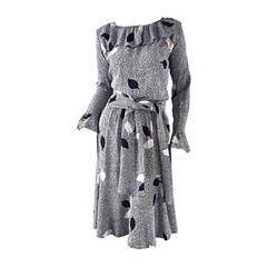 Rare Vintage Yves Saint Laurent ' Rive Gauche ' Black + White Leaf Dress & Sash 6