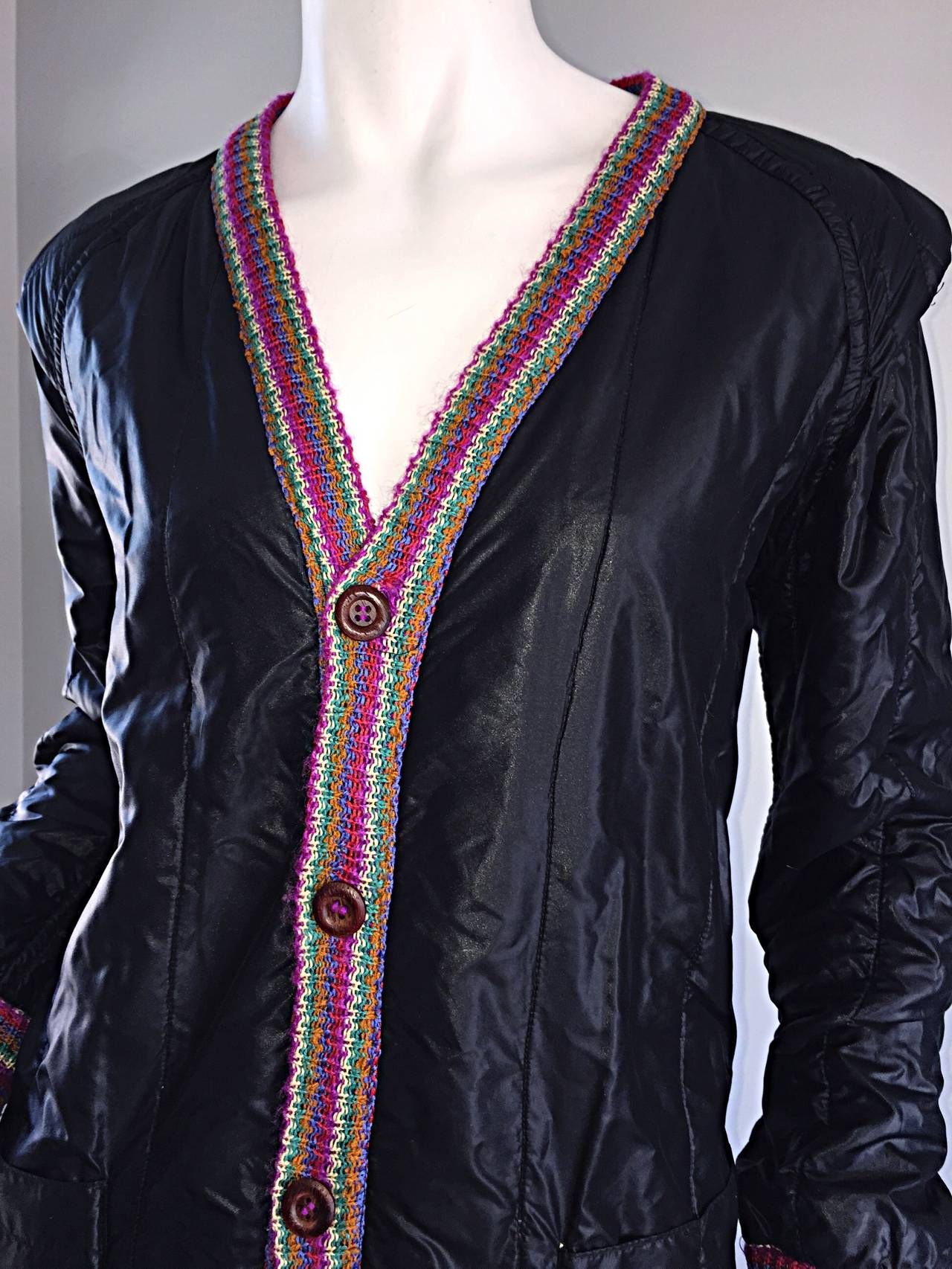 Amazing Vintage Missoni Reversible Multi Color Long Cardigan Puffer Jacket In Excellent Condition In San Diego, CA