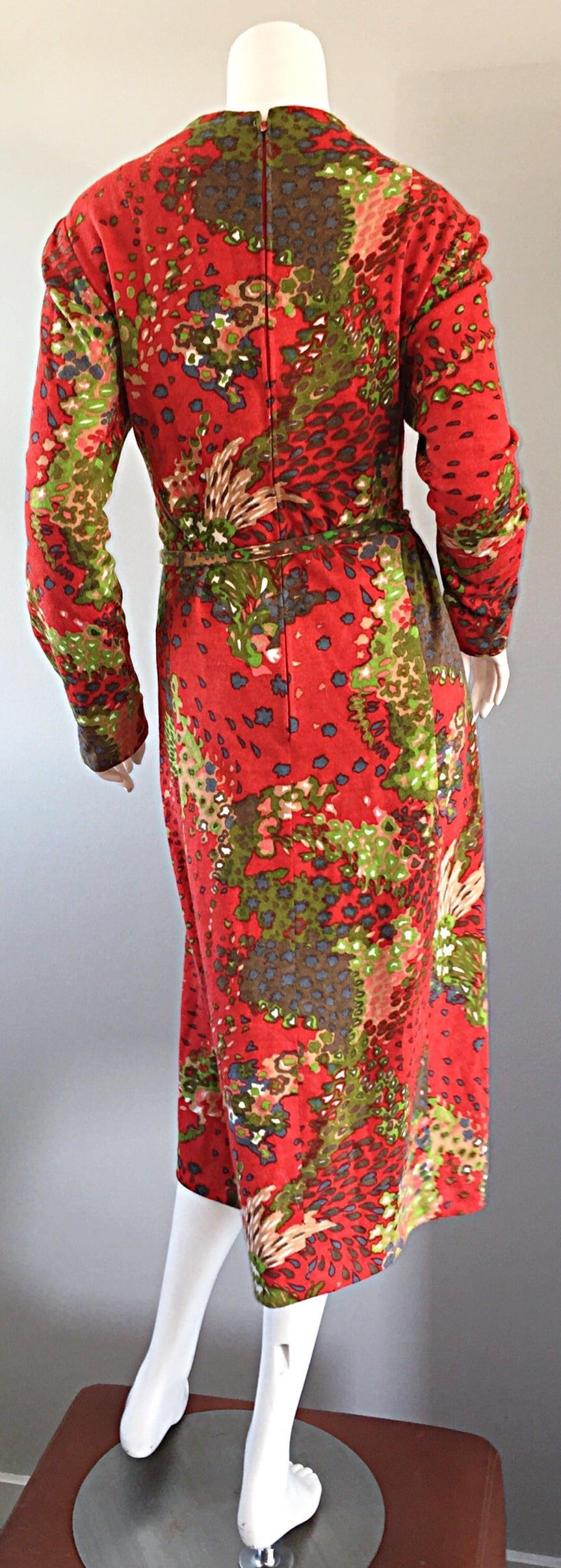 Pauline Trigere 1960s Op - Art ' Splatter ' Printed Vintage Wool Dress w/ Belt In Excellent Condition In San Diego, CA