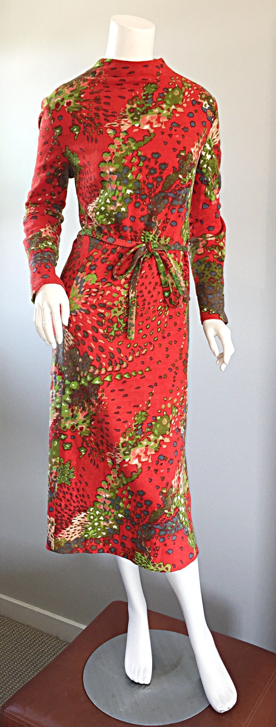 Pauline Trigere 1960s Op - Art ' Splatter ' Printed Vintage Wool Dress w/ Belt 2