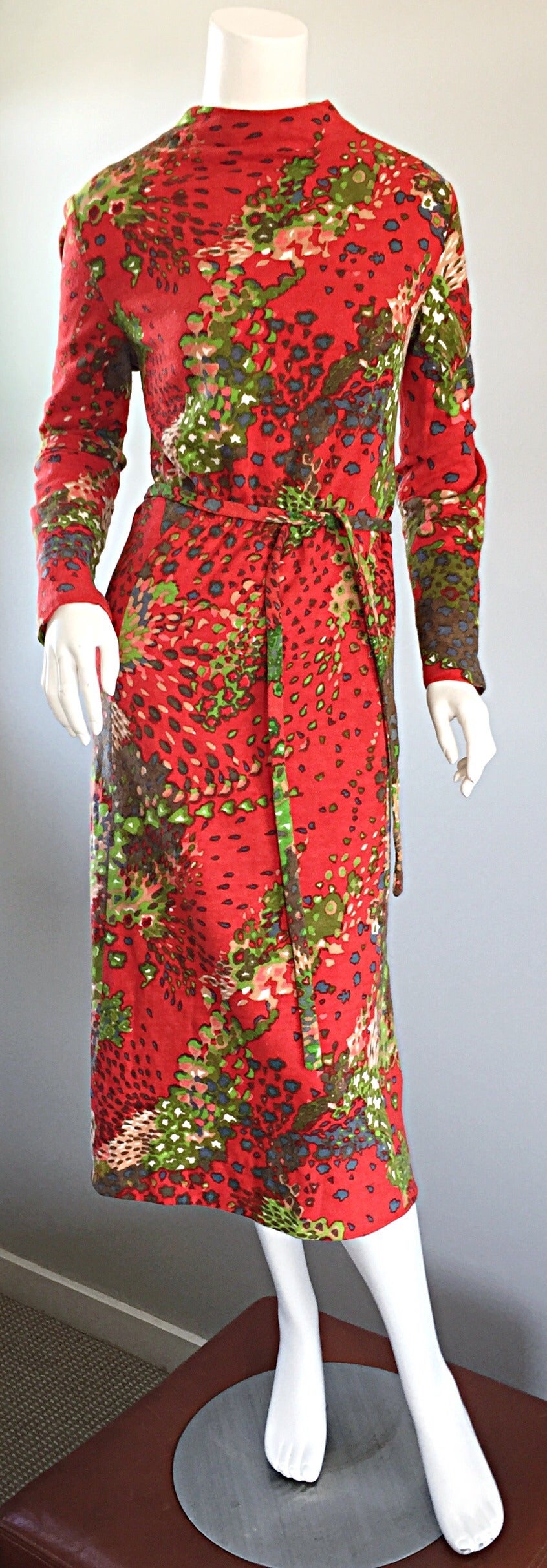 Pauline Trigere 1960s Op - Art ' Splatter ' Printed Vintage Wool Dress w/ Belt 3