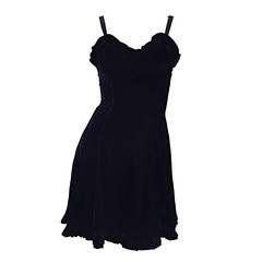 1990s Retro Betsey Johnson " Luxe " Black Velvet Mini Babydoll Dress