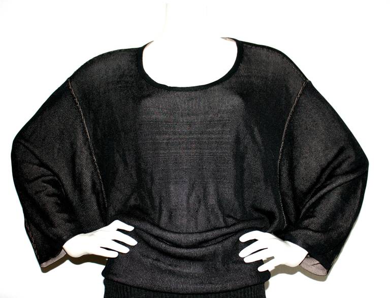 Women's Vintage Alaia Black Mini Dress / Top Batwing Dolman Sleeves Avant Garde