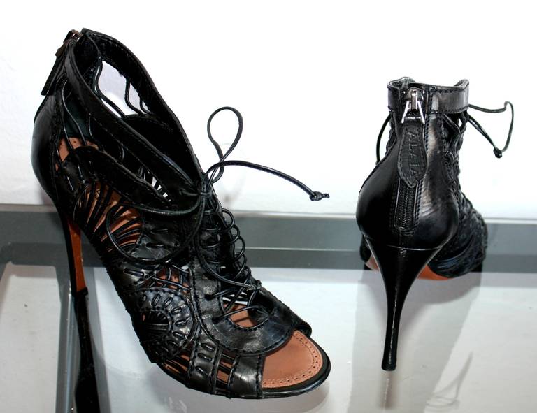 Alaia SOLD OUT Brand New Black Cut Out Gladiator Heels Seen On Red Carpet $2, 700 For Sale 1