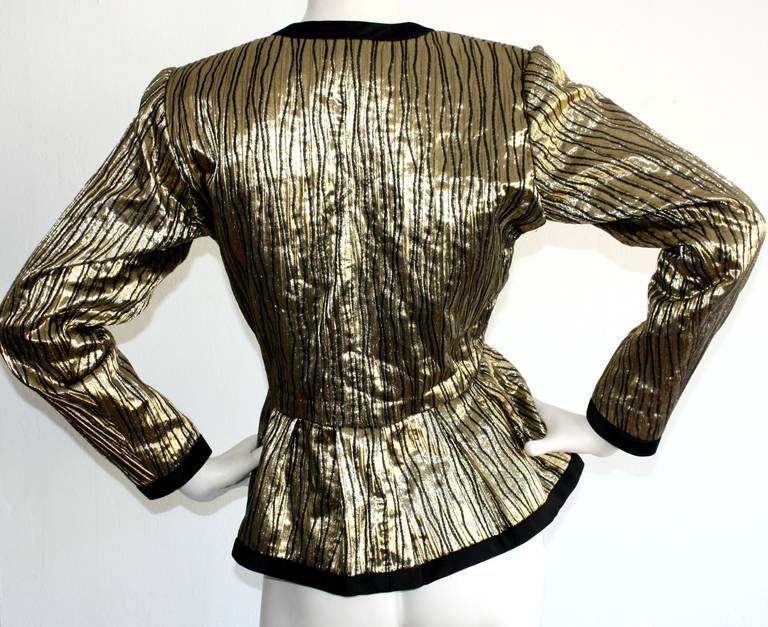 Vintage Yves Saint Laurent Metallic Gold Peplum Jacket w/ Rhinestones In Excellent Condition In San Diego, CA