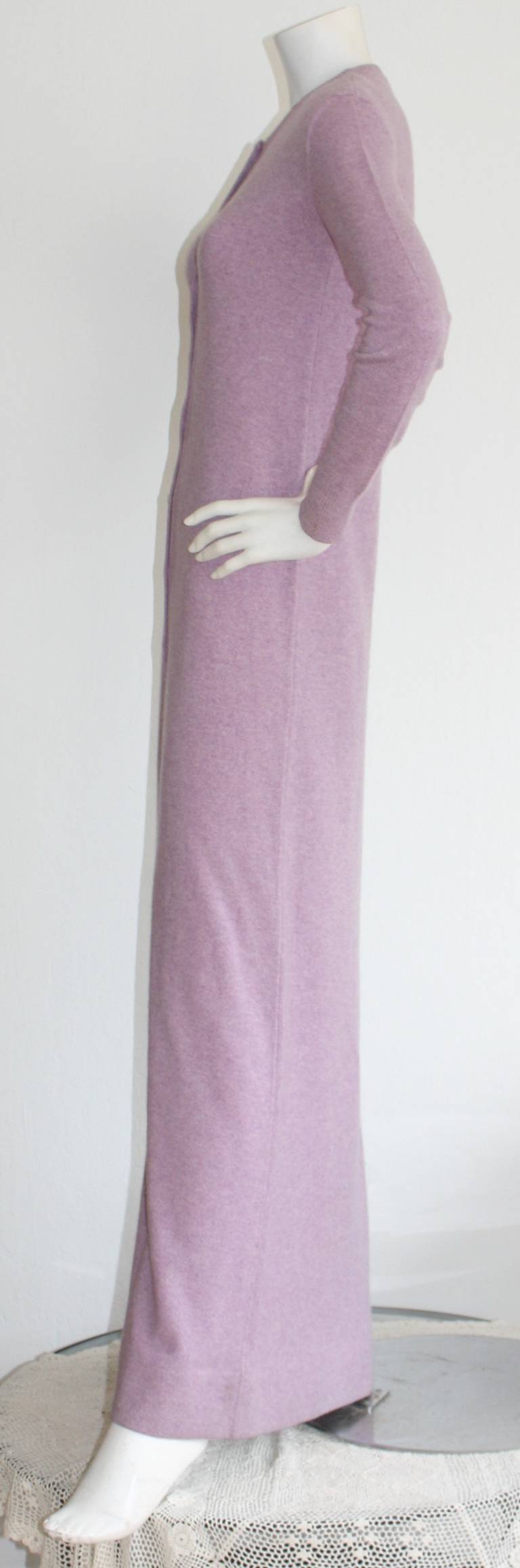 Vintage Halston Lilac Purple Cashmere Cardigan Dress In Excellent Condition In San Diego, CA