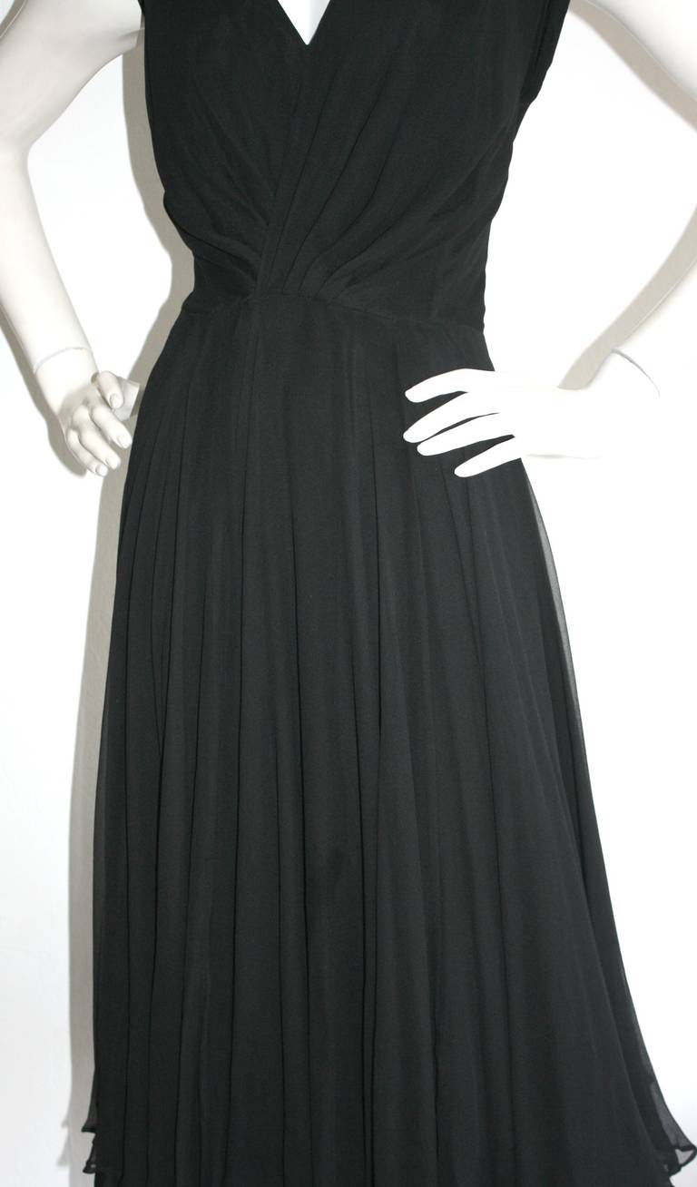 Spectacular I. Magnin 1950s Black Chiffon Dress Perfect Little Black Dress In Excellent Condition In San Diego, CA