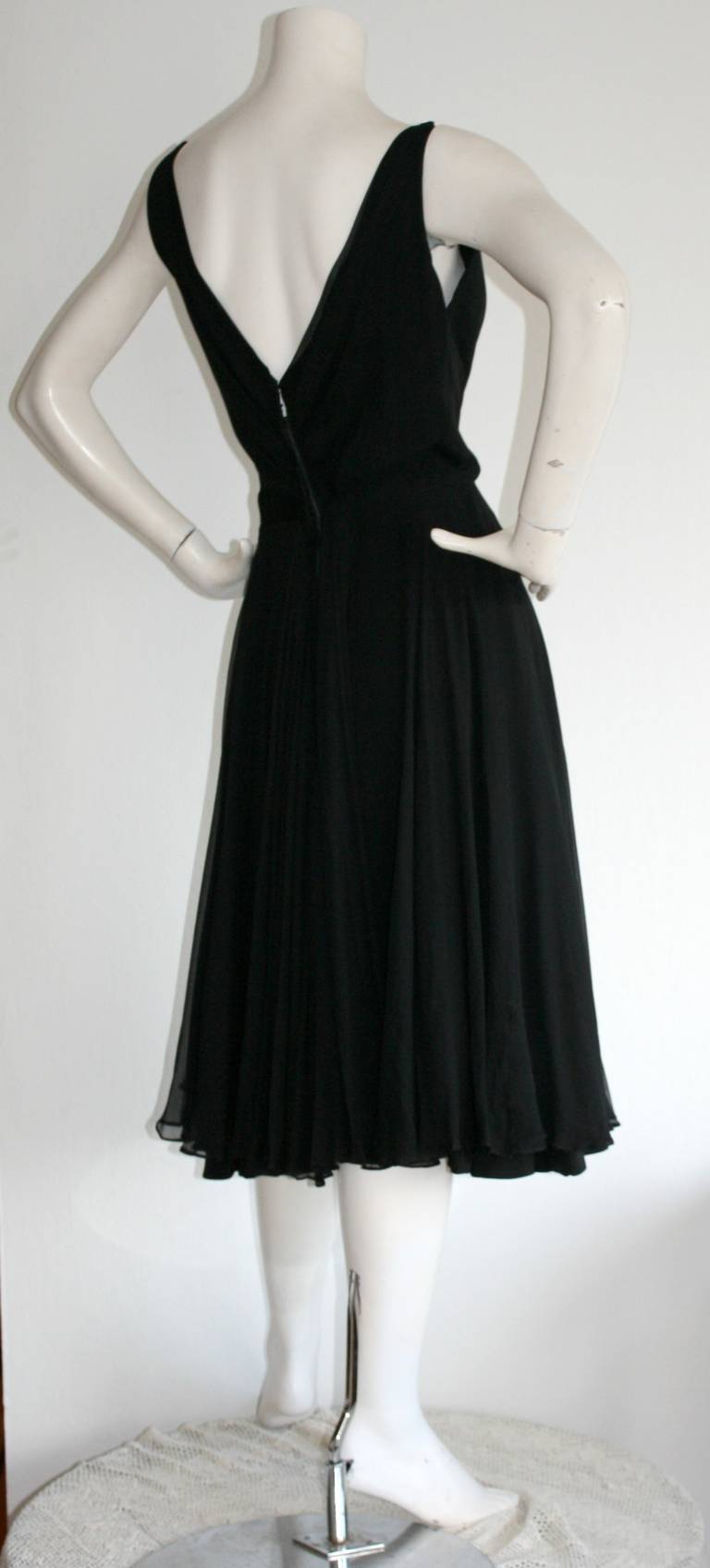 Women's Spectacular I. Magnin 1950s Black Chiffon Dress Perfect Little Black Dress