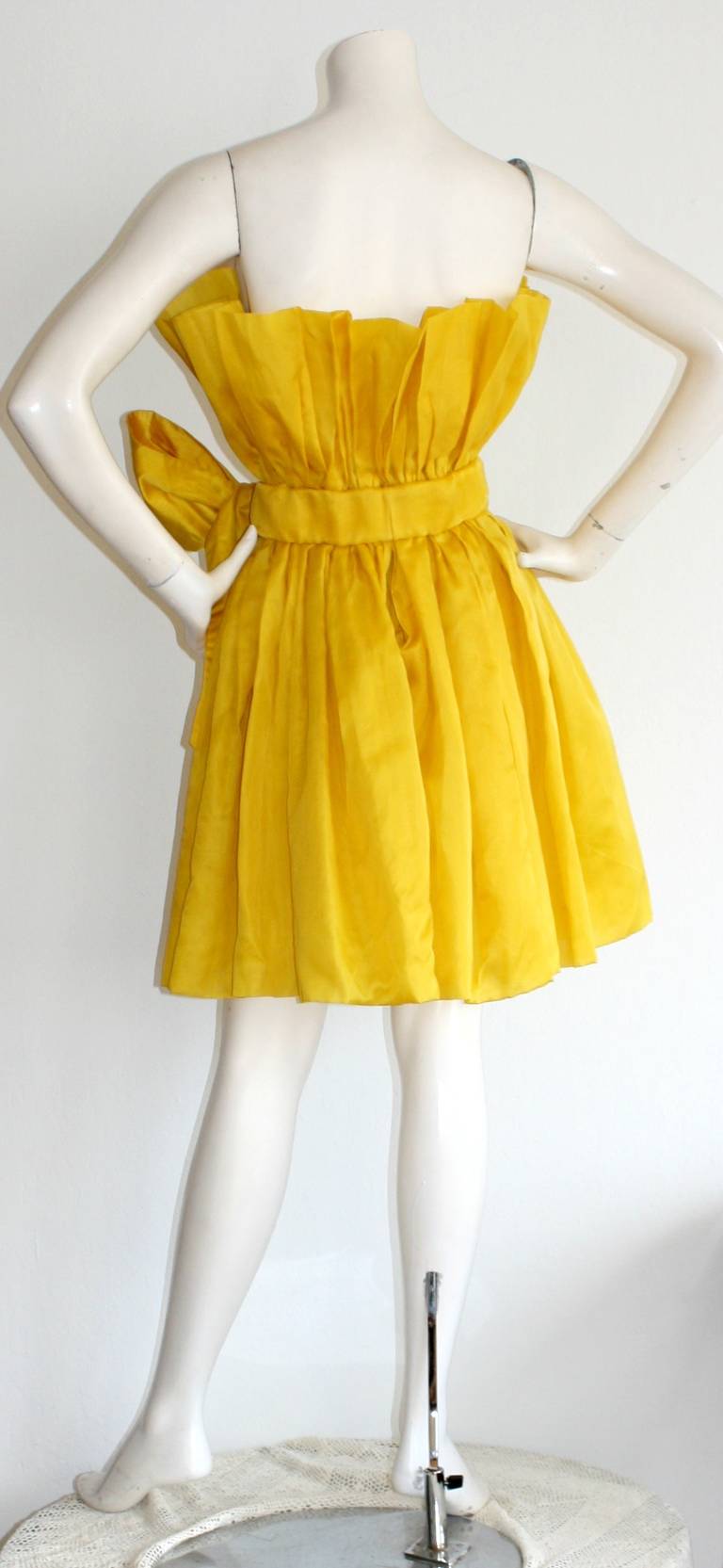 Women's 1980s James Purcell Yellow Size 8 Stunning Vintage 80s Origami Fan Dress For Sale