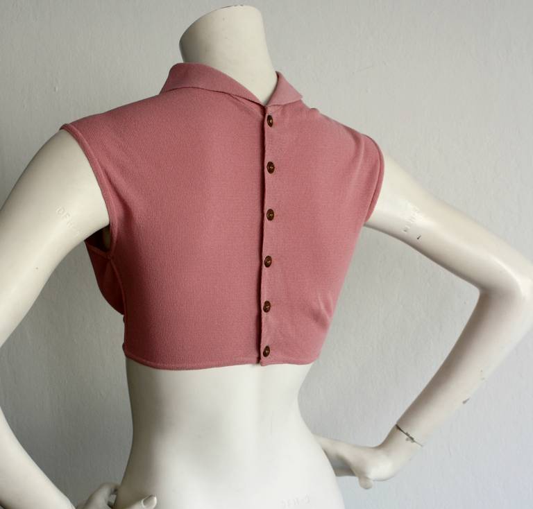Alaia Brand New Vintage Sexy Pink Crop Top Blouse w/ Button Back In New Condition In San Diego, CA