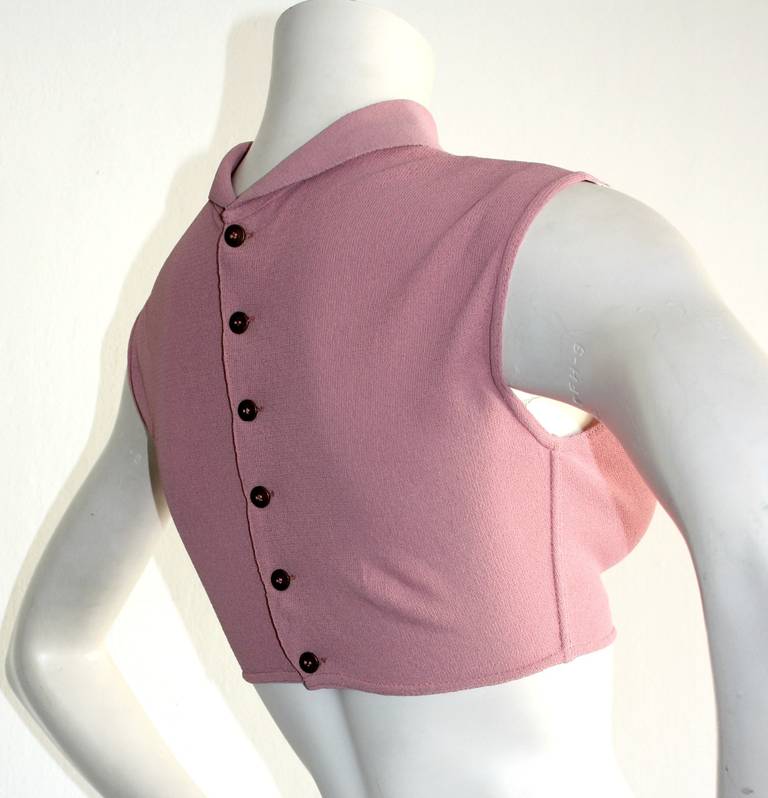 Women's Alaia Brand New Vintage Sexy Pink Crop Top Blouse w/ Button Back