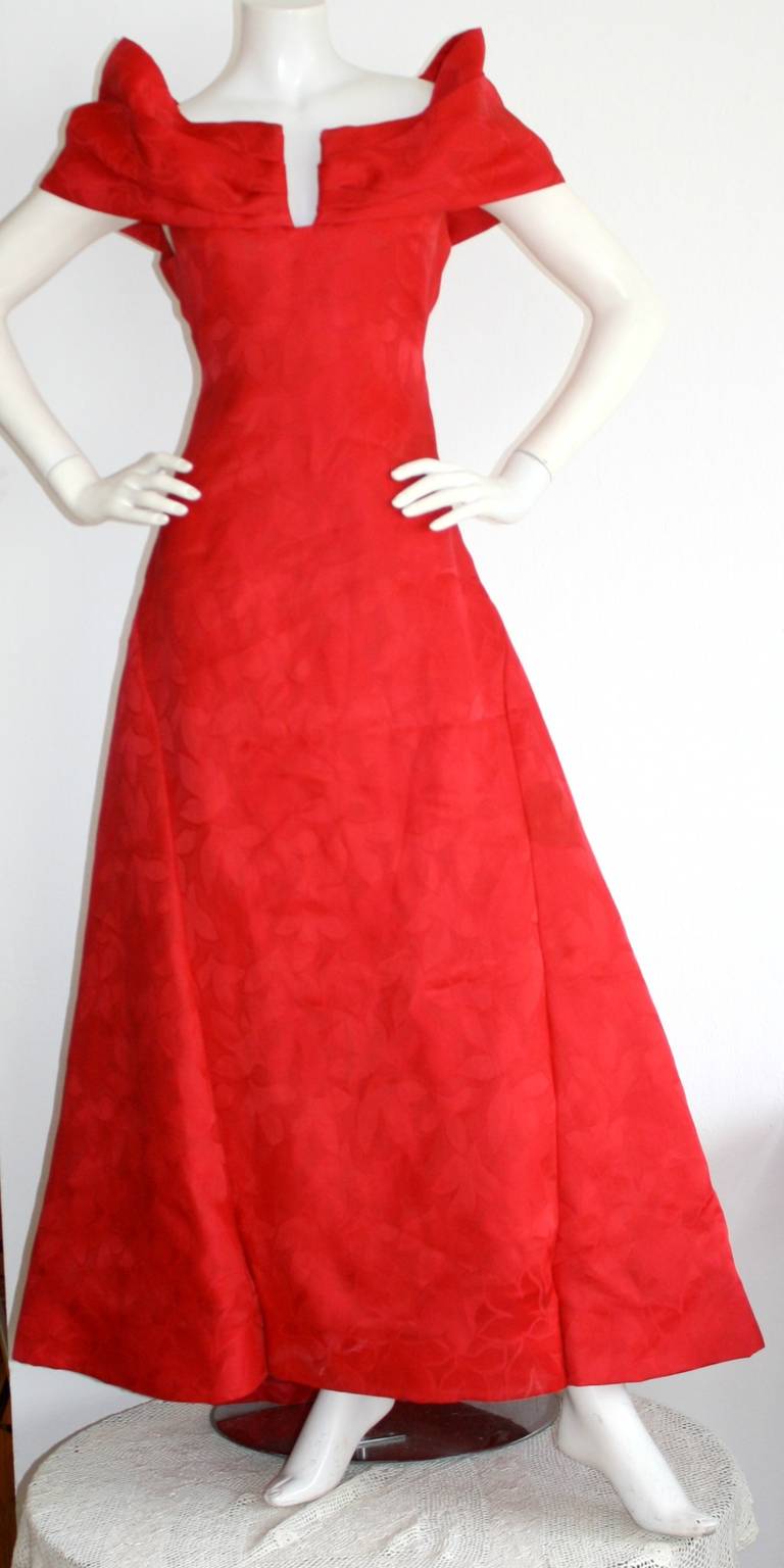 Arnold Scassi Vintage Size 8 / 10 Bright Lipstick Red Silk Ball Gown Dress 1