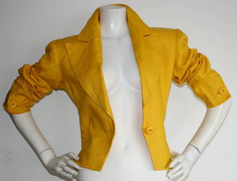 Vintage YSL Jacke YSL Jacke Yves Saint Laurent Rive Gauche Hellgelber Blazer (Orange) im Angebot