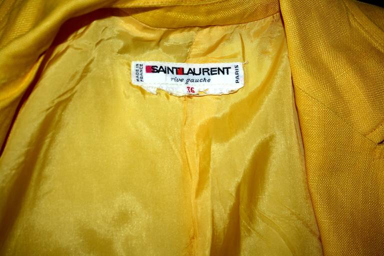 Vintage YSL Jacket Yves Saint Laurent Rive Gauche Bright Yellow Blazer In Excellent Condition For Sale In San Diego, CA