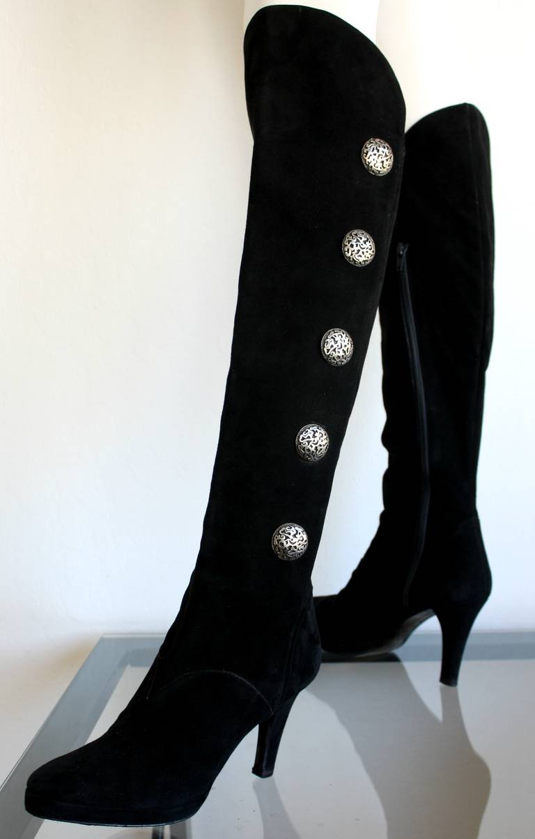 Rare Vintage Yves Saint Laurent Russian Collection Black Medallion Boots 1