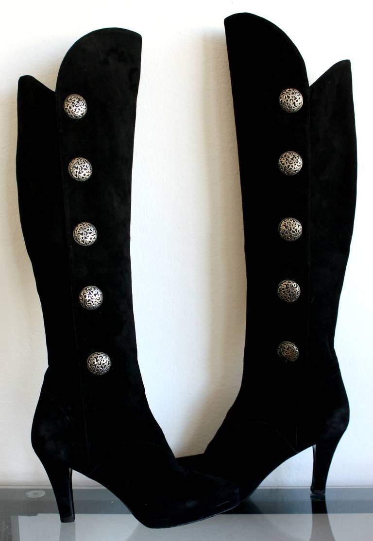 Women's Rare Vintage Yves Saint Laurent Russian Collection Black Medallion Boots