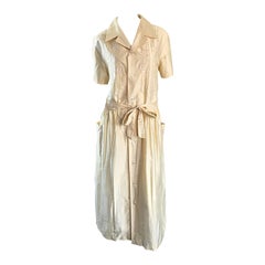 Important Early 1980s Retro Comme des Garcons Ivory Mexican Shirt Midi Dress