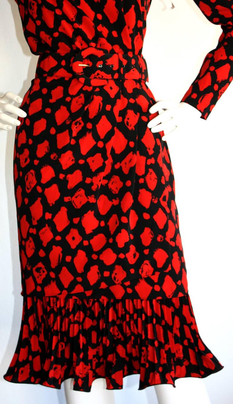 Women's Vintage Louis Feraud Red Dress w/ Belt Brand New w/ Tags