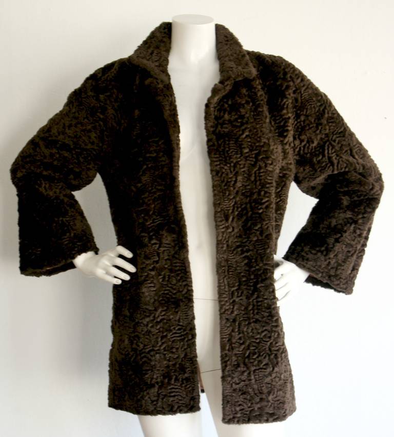 Women's 1960s Vintage Yves Saint Laurent Brown Sheared Lamb Fur Swing Coat Jacket