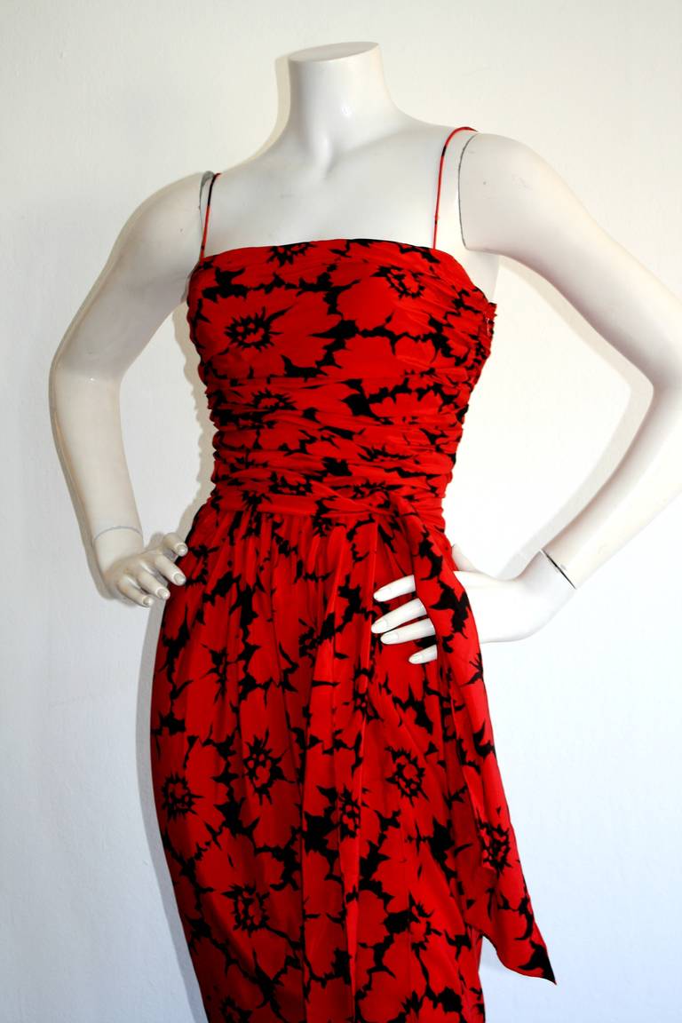 Women's Vintage Oscar de la Renta Miss O Sexy Red Silk Gown