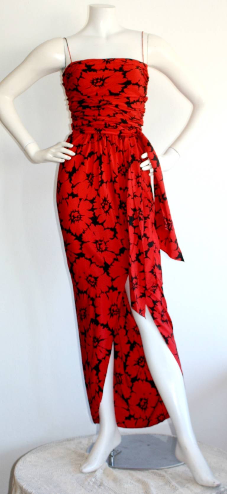 Vintage Oscar de la Renta Miss O Sexy Red Silk Gown 2