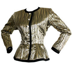 Vintage Yves Saint Laurent Metallic Gold Peplum Jacket w/ Rhinestones