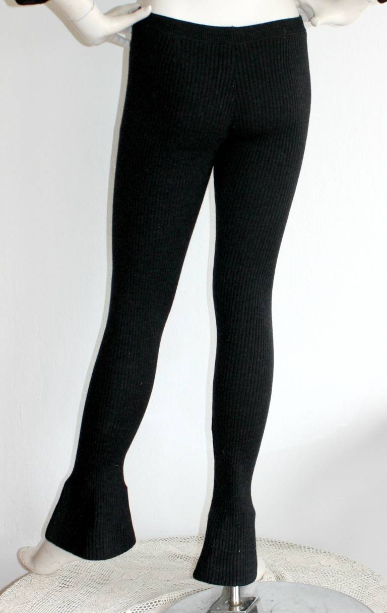 1990s Prada Editorial Stirrup Leggings Charcoal Wool Flared Leg Pants ...