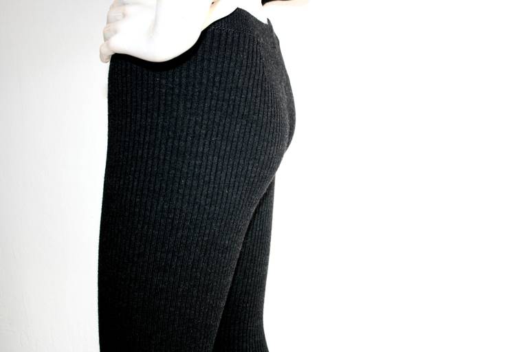 1990s Prada Editorial Stirrup Leggings Charcoal Wool Flared Leg Pants In Excellent Condition In San Diego, CA