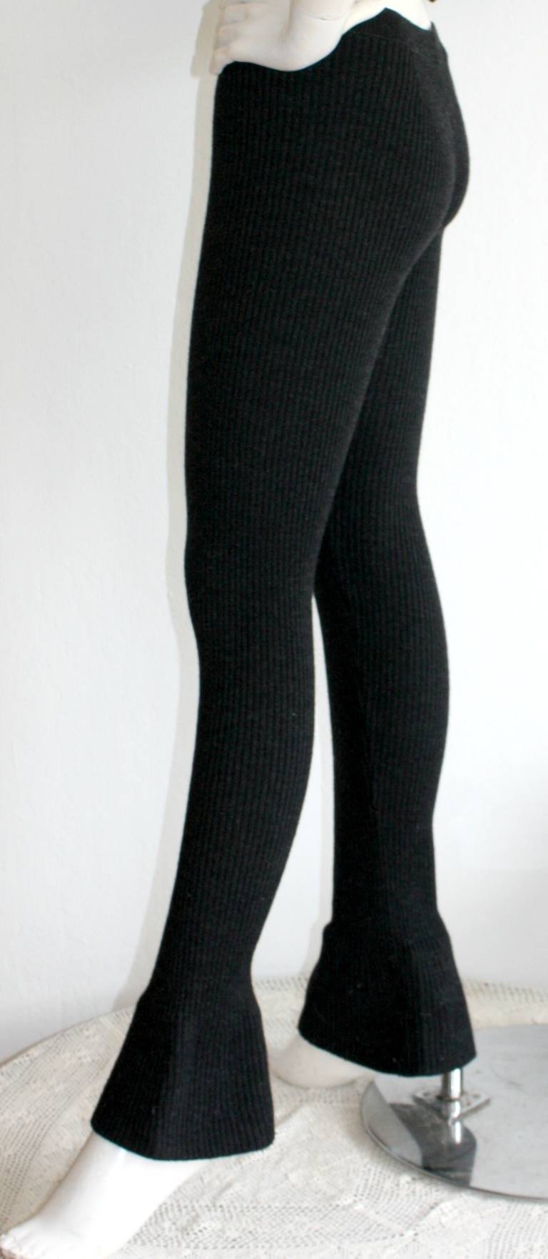 Women's 1990s Prada Editorial Stirrup Leggings Charcoal Wool Flared Leg Pants