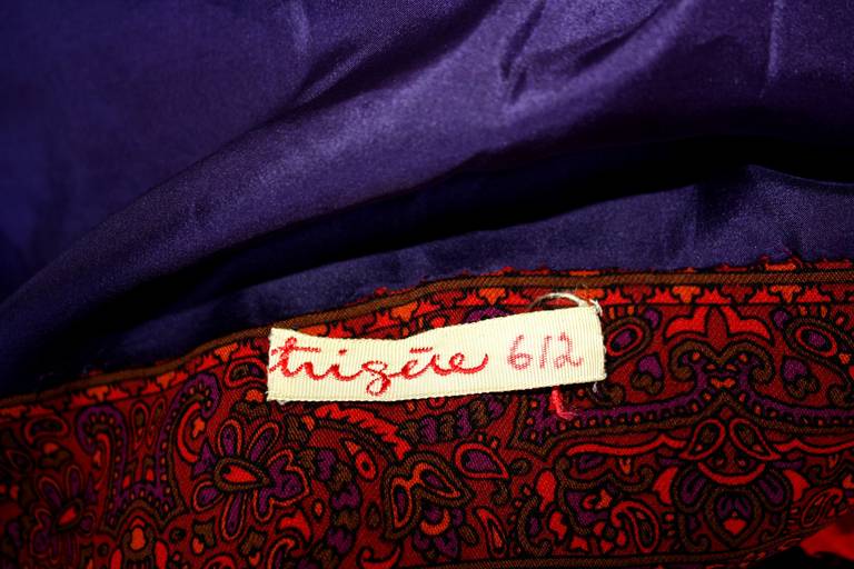 Women's Pauline Trigere Vintage Numbered Purple Paisley Dress For Sale